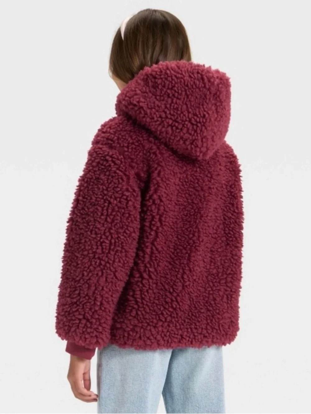 Girls' Cozy Sherpa Hooded Jacket - Burgundy
